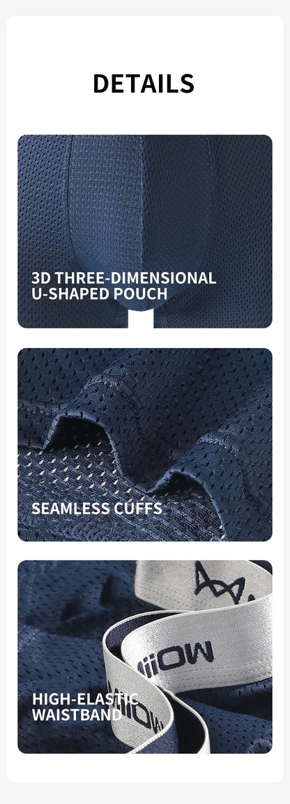 MiiOW Ice Silk Men's Underwear - 3Pcs Breathable Mesh Antibacterial Boxer Briefs