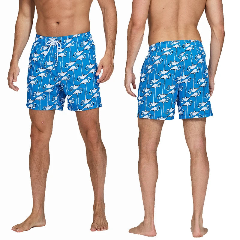 Datifer brand men's polyester gym shorts with mesh liner, side pockets, quick-dry fabric, multicolor design, suitable for beach and swim.