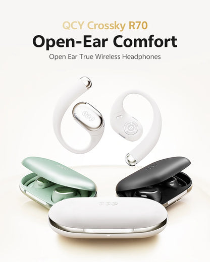 QCY Crossky R70 Wireless Headphones - Hi-Res Open-Ear Bluetooth 6.0 Earhooks with Bass Boost