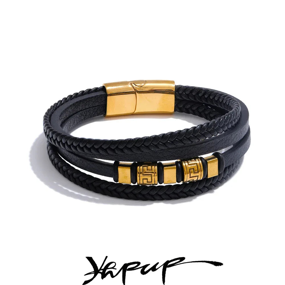 68mm Leather Braided Handmade Layered Men's Bracelet Bangle - ShopHub