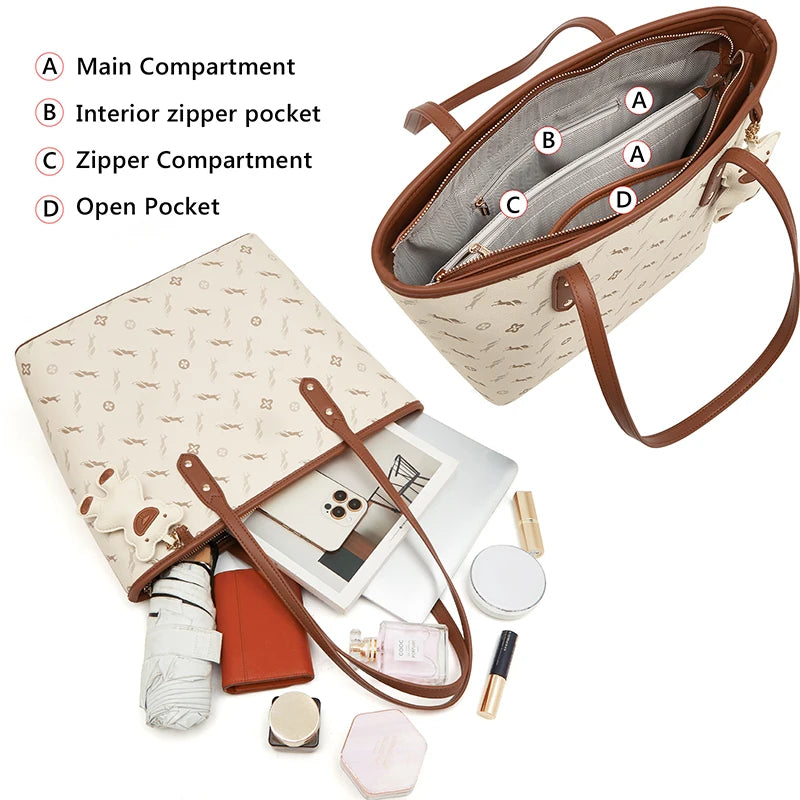 FOXER PU Leather Women Shoulder Bag Casual Female Handbag Large Capacity Tote Bag for Daily & Commute