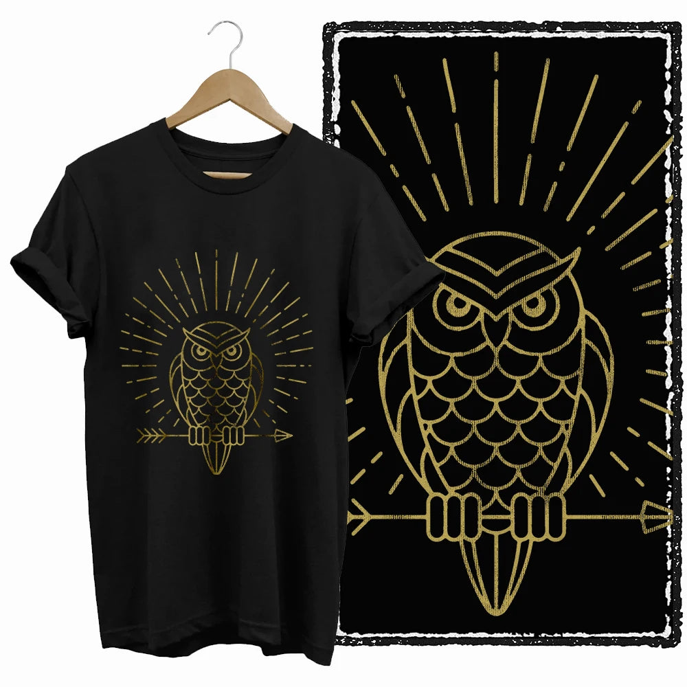 COOLMIND Black Owl Graphic Cotton T-Shirt | Women's Relaxed Fit