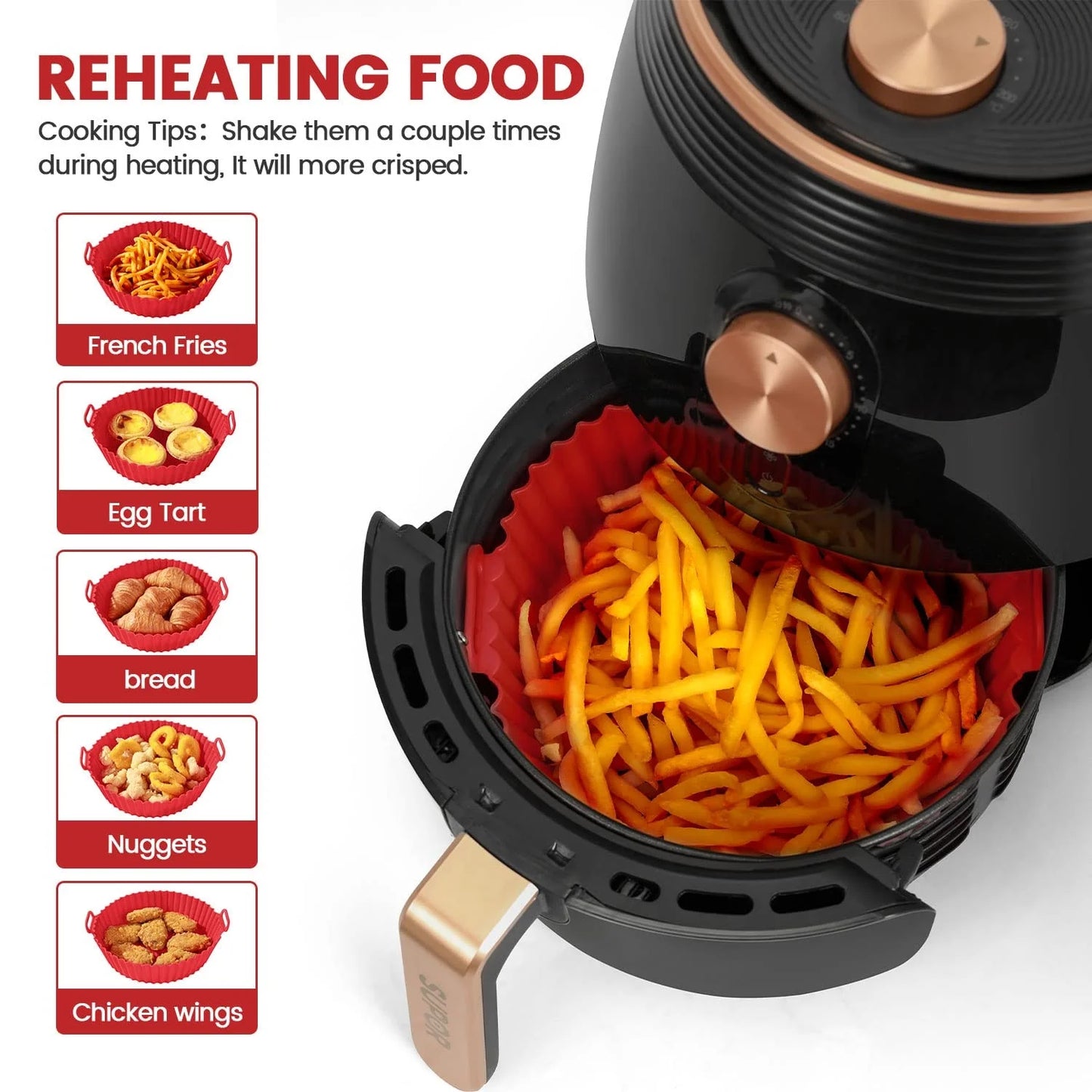 6PC Air Fryer Mats - 450°F Silicone Non-Stick Dual Texture