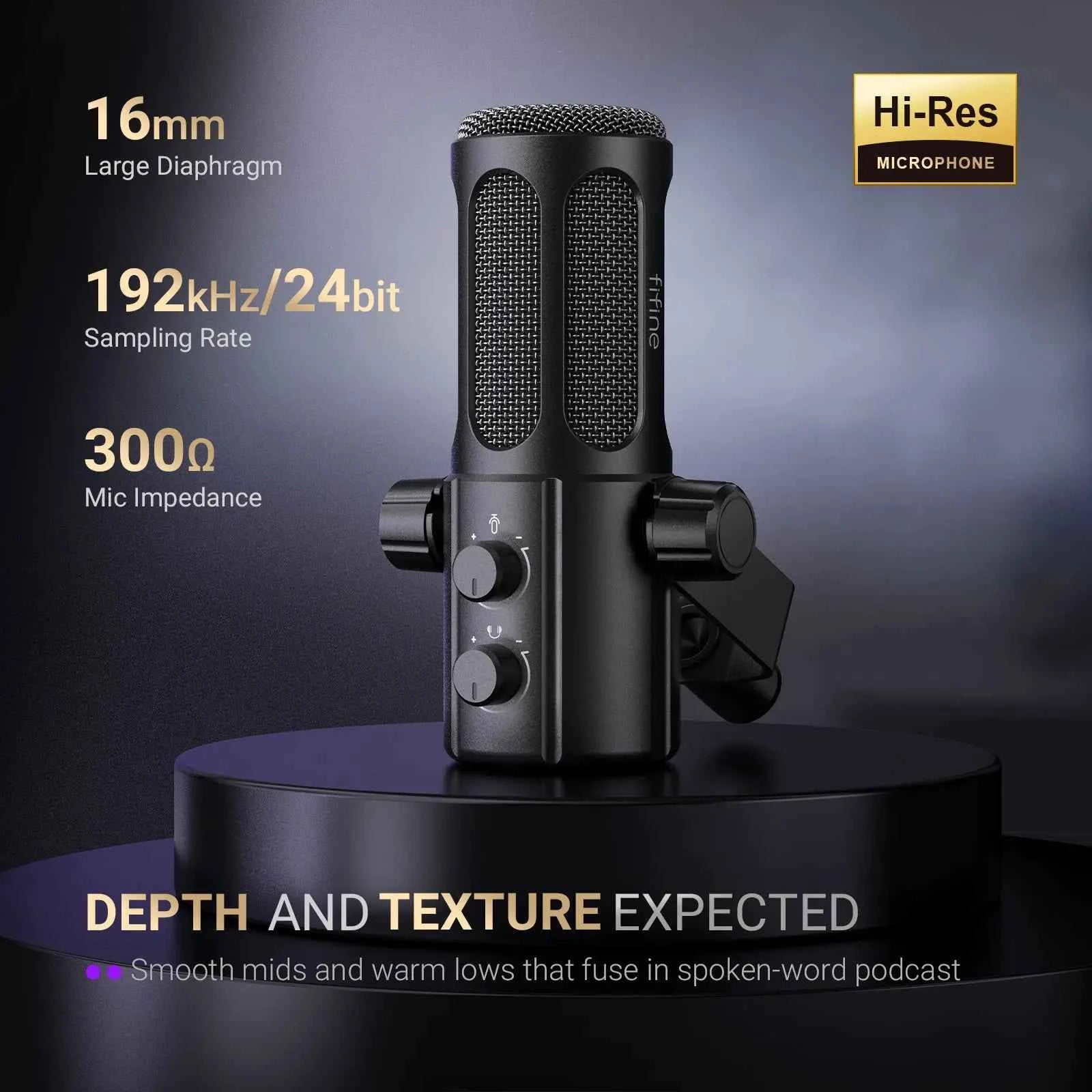 FIFINE USB/XLR Vocal Dynamic Podcast Microphone for Streaming, Recording, Broadcast,Studio Mic for PC with Mute Button-TANK6