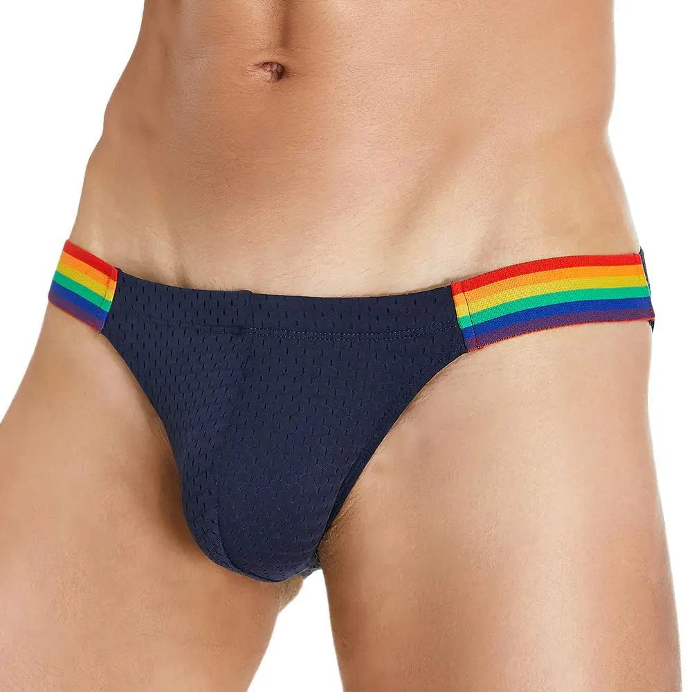 SEOBEAN Men's Breathable Underwear - Mesh Sexy Briefs with Rainbow Belt