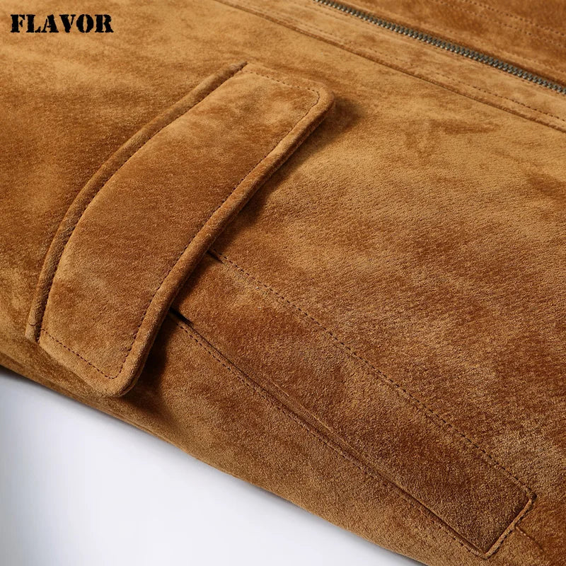 FLAVOR Men's Classic Suede Leather Winter Jacket
