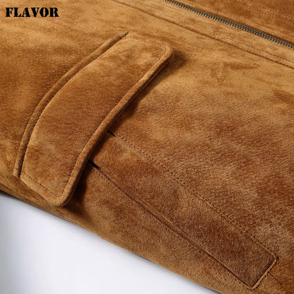 FLAVOR Men's Classic Suede Leather Winter Jacket