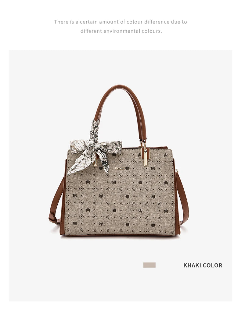 FOXER Vintage Women Handbag PVC Leather Tote Bag Large Capacity Top‑Handle Shoulder Crossbody Bag for Ladie Daily Work Purse