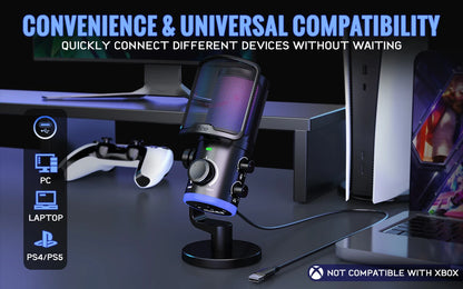 FIFINE USB Gaming Microphone: Premium Quality with Noise Cancellation & RGB Lighting