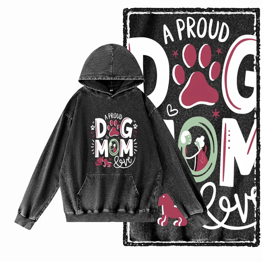 Vintage Dog Graphic Acid-Washed Black Hoodie
