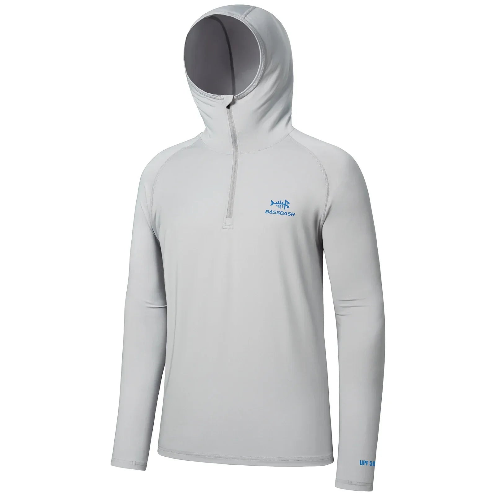 BASSDASH Men’s UPF 50+ 1/4 Zip Fishing Hoodie Cool Grey