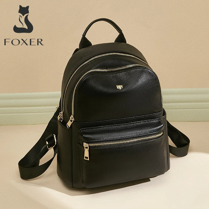 FOXER Brand  Women Cute Fashion Backpack Lady Leather +Microfiber Simple Travel School Bag Book Purse Quality Soft Daypack Gift