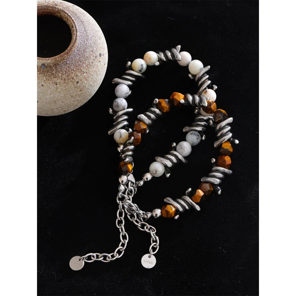 Natural Jade Tiger Stone Chain Men's Bracelet - ShopHub