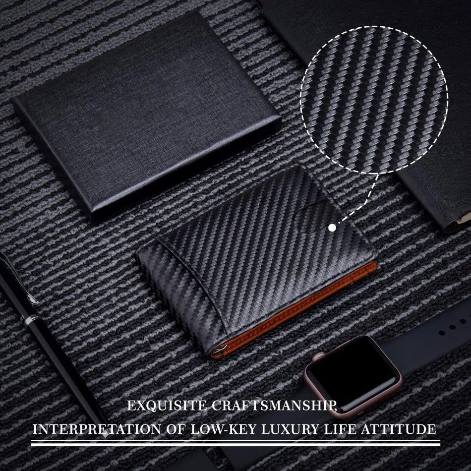Rfid Leather Men Wallets Money Bag Slim Thin Card Holder Wallet Carbon Fiber Male Small Short Purse Black Billfold Walet Gifts