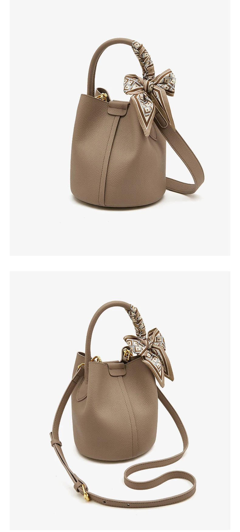 FOXER Women Shoulder Bag Crossbody Handbag Lady Genuine Leather+ Microfiber Fashion Bucket Bag Gift for Lover