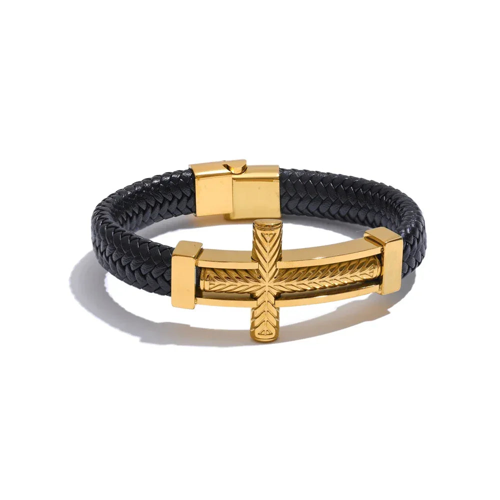 67mm Men's Vintage Stainless Steel Metal Cross Wide Bracelet Bangle - ShopHub