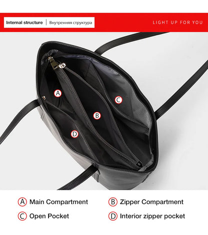 FOXER Split Leather Shoulder Bag for Women Simple Large Capacity Tote Lady Classic Black Handbag Gift for Wife, Lover