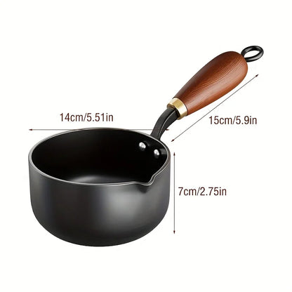 Milk Pot with Wooden Handle - Induction Compatible Small Saucepan for Boiling Milk, Soup & Noodles with Lid