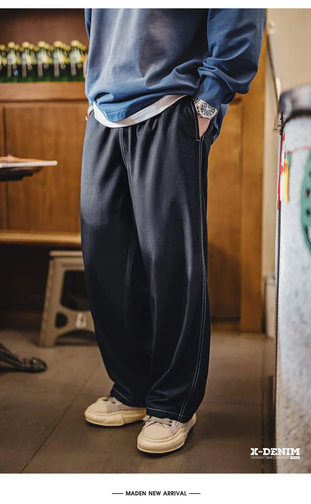 Maden Vintage Black Draped Non-Iron Denim Jeans