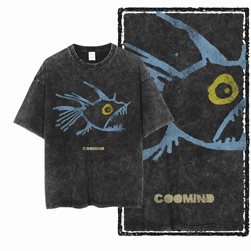 G22 Exclusive Vintage Streetwear Cotton Men's COOLMIND Graphic T-shirt | Acid Washed Big Size Cool O-neck Men's Tee Tshirt