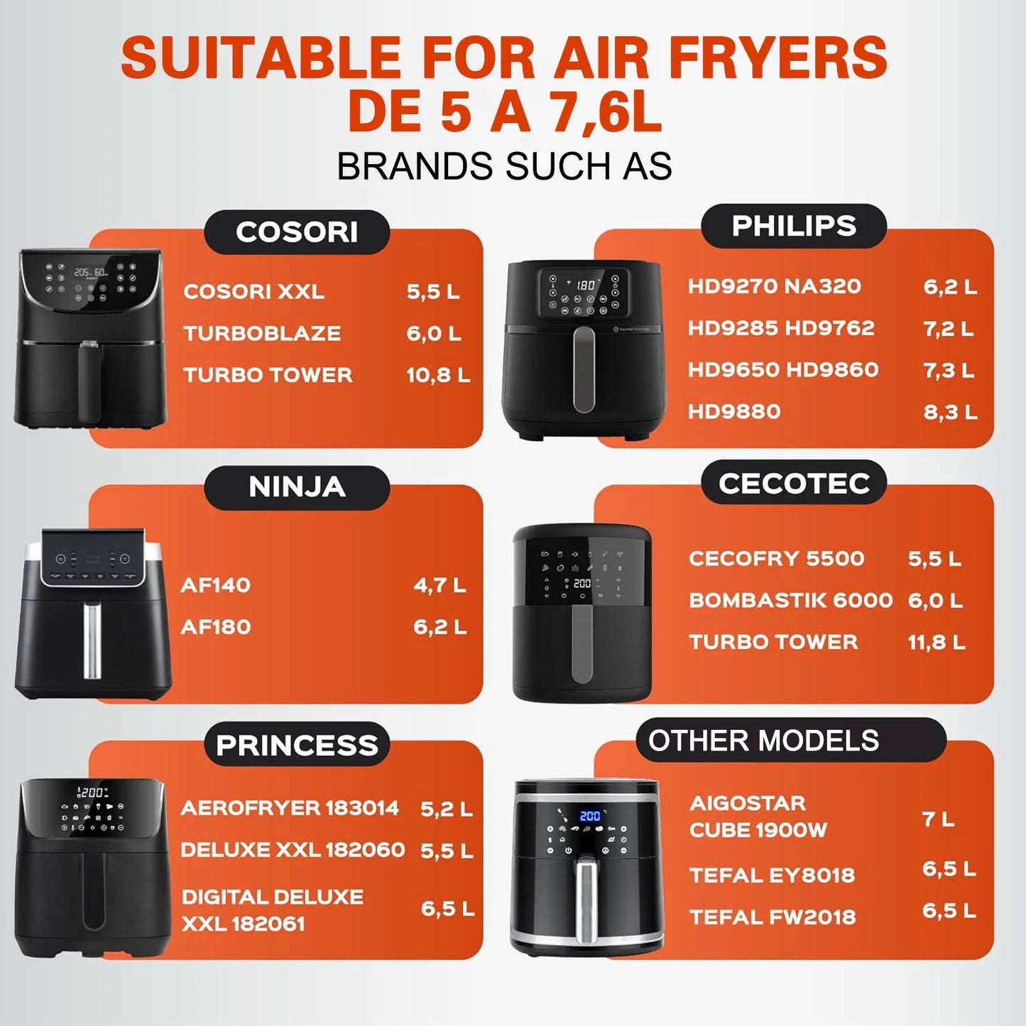 Air Fryer Accessories For Cosori 5.5L, Cecotec 6L, 6.5L, Ninja 6.2L