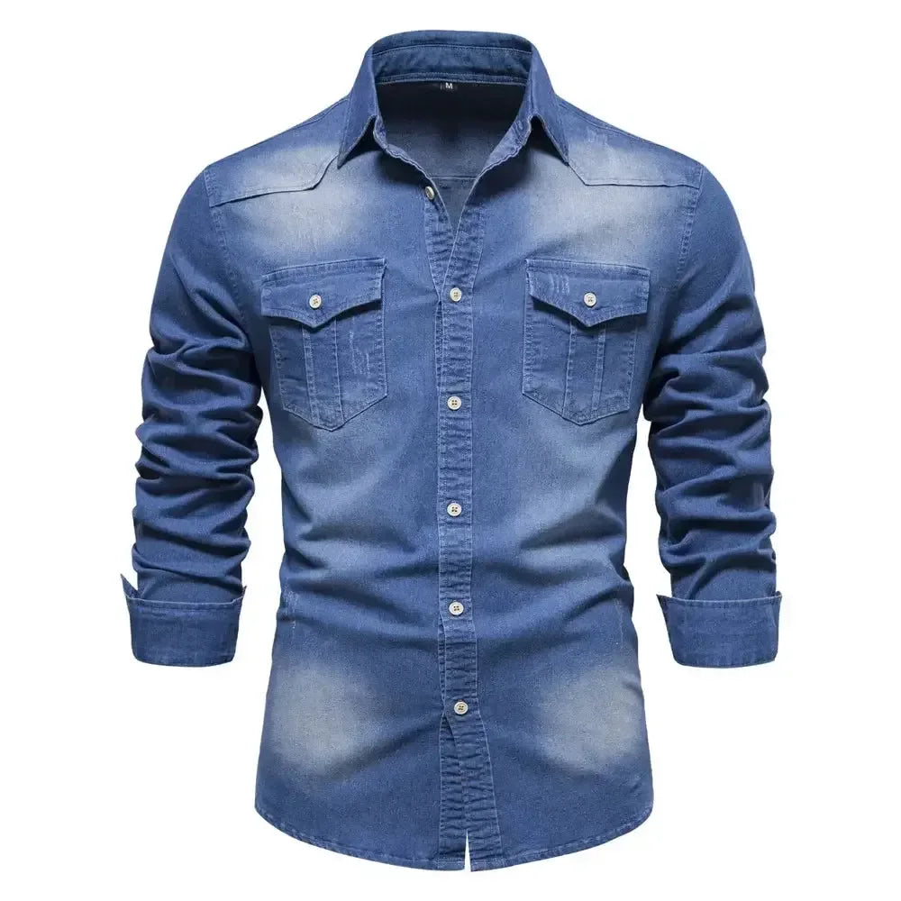 AIOPESON Elastic Cotton Denim Shirts - ShopHub