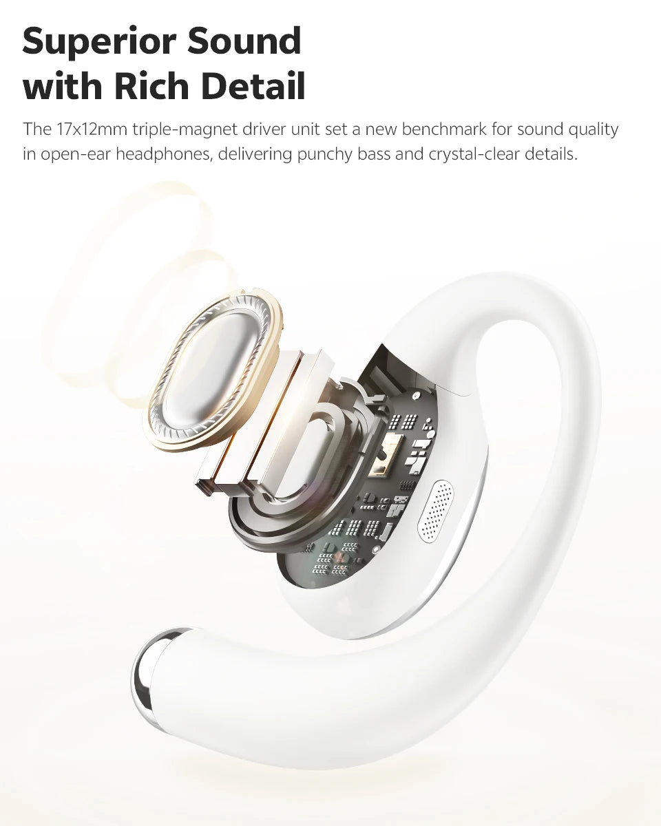 QCY Crossky R70 Wireless Headphones - Hi-Res Open-Ear Bluetooth 6.0 Earhooks with Bass Boost