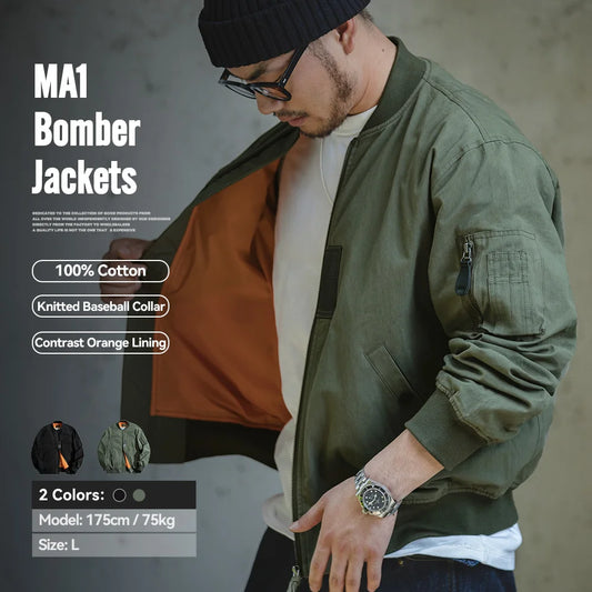 MADEN Men's Retro MA-1 Cotton Bomber Jacket