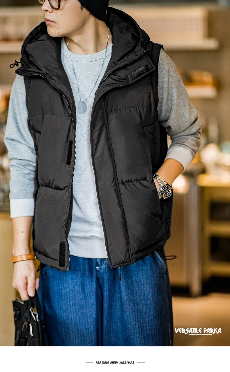Maden Men's Winter Detachable Sleeves Down Jacket – Two Jackets in One