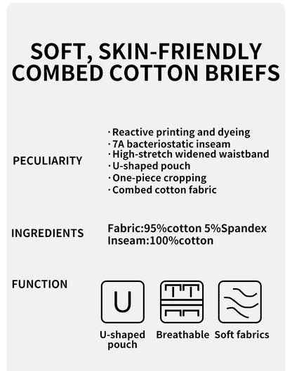 MiiOW 6Pcs Breathable Cotton Men's Underwear - Combed Cotton Antibacterial Boxer Briefs