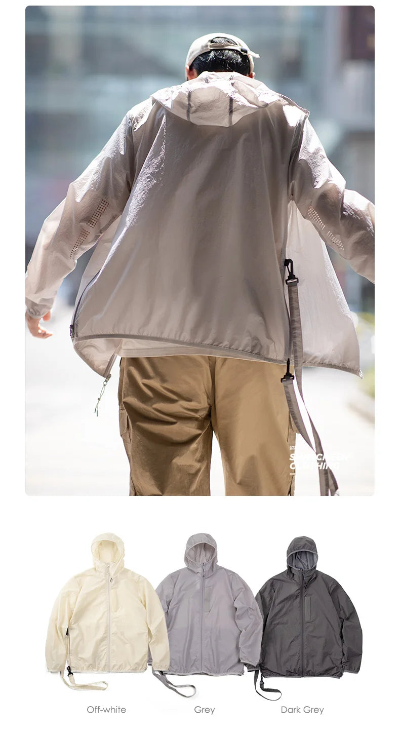 Maden Men's UPF 50+ UV Full Zip Sun Protection Jacket Light Thin Breathable Packable Fishing Windbreaker Hiking Hooded Skin Coat