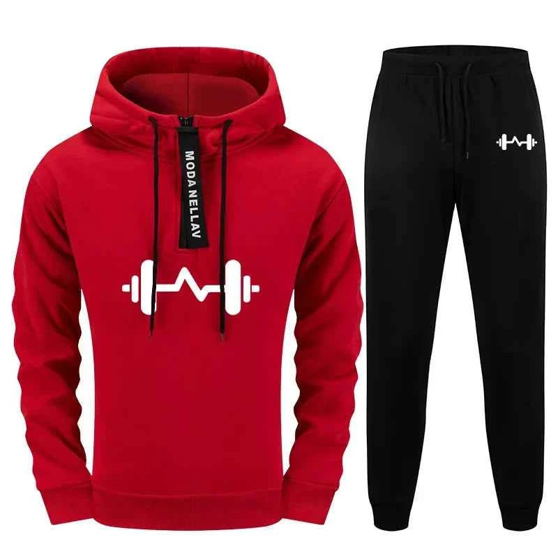 Men's Tracksuit Set Urban Streetwear 2 Pieces Half Zip Hoodie and Sweatpants for Autumn Winter Sporty Fitness