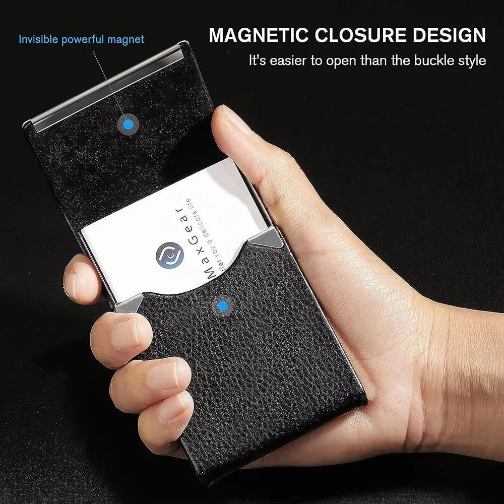 RFID Business Credit Card Holders Luxury Leather Men Wallets Metal Bank Cardholder Case Storage Visit Purses Minimalist Wallet