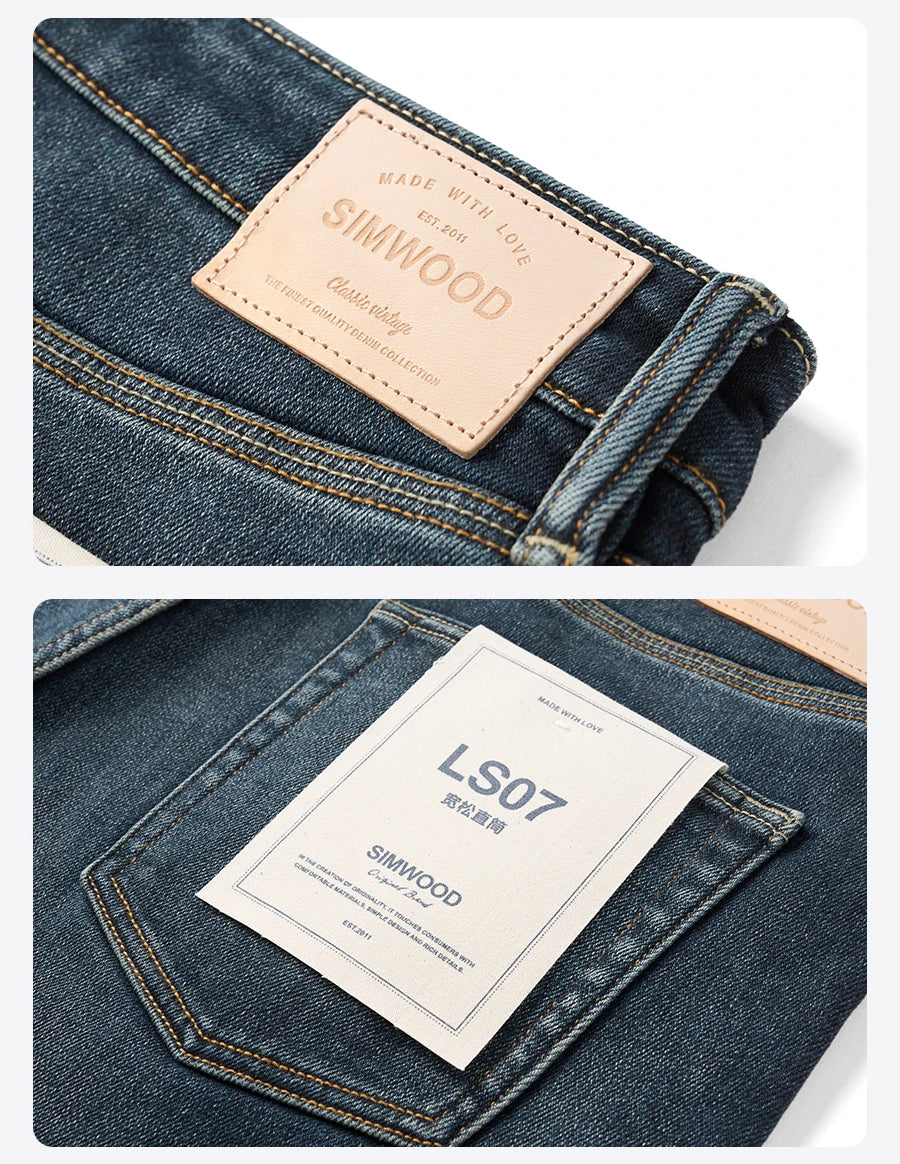 SIMWOOD 2026 Spring New 15oz Warm Micro Fleece Lining Jeans Men Loose Straight Plus Size Denim Trousers
