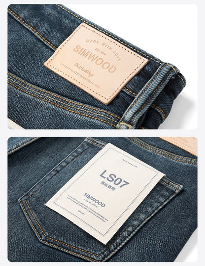 SIMWOOD 2026 Spring New 15oz Warm Micro Fleece Lining Jeans Men Loose Straight Plus Size Denim Trousers