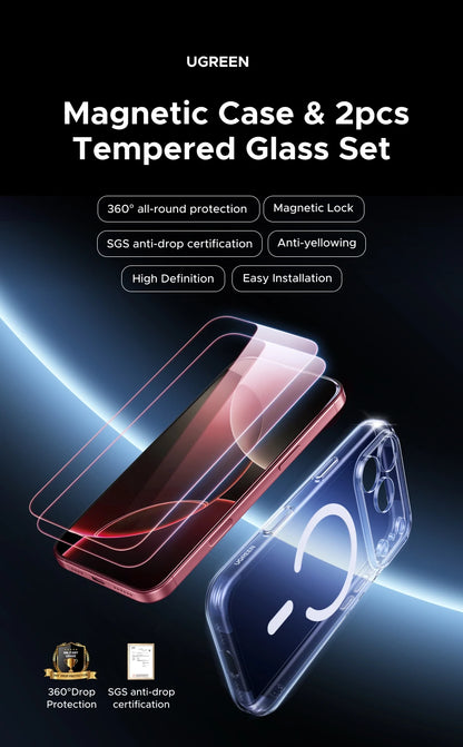 UGREEN Magnetic Case & Glass Screen Protector for iPhone 18 17 16 15 14 Pro Max Case Cover for iPhone 18Pro Macsafe Cases Bundle