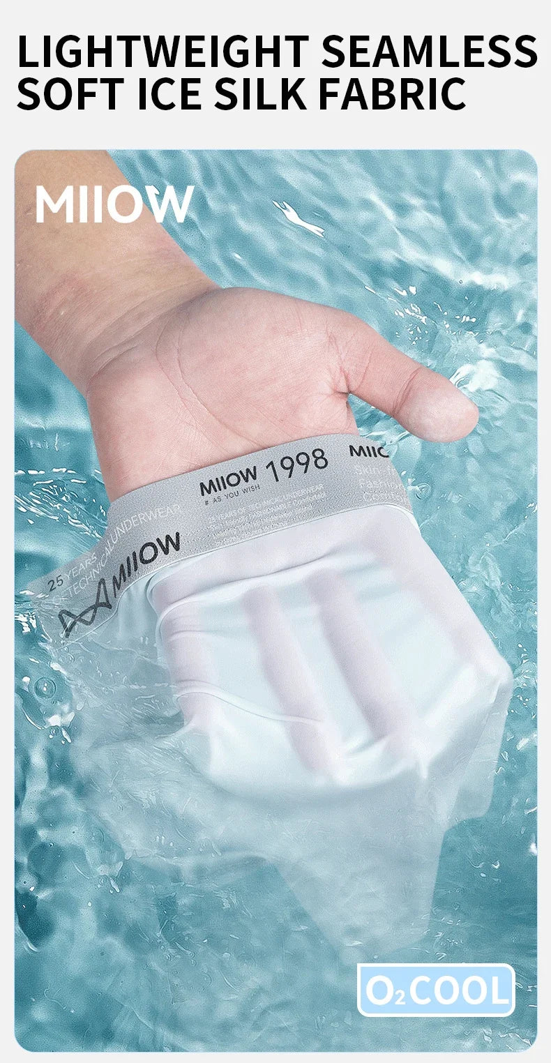 MiiOW Ice Silk Men Underwear - 3Pcs Breathable Ultra-thin Antibacterial Boxers for Ultimate Comfort
