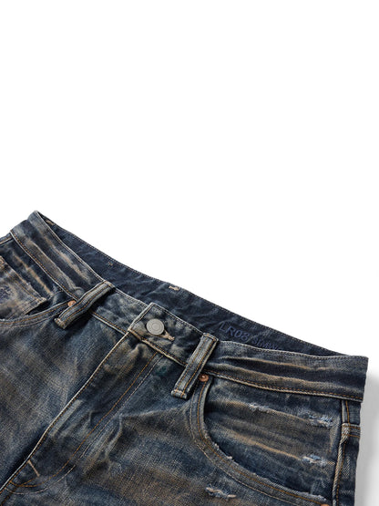 SIMWOOD High Standard Vintage Washed Selvedge Ripped Jeans