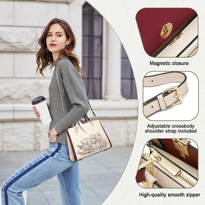 FOXER Luxury Embroidery Women's Handbag Split Leather Elegant Lady Tote Bag Chinese Style Shoulder Bag Best Mother's Day Gift