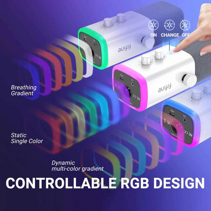 FIFINE XLR/USB Dynamic Microphone with Headphone Jack/RGB/Mute,MIC for Recording Streaming Gaming PS4/PS5 Ampligame AM8W