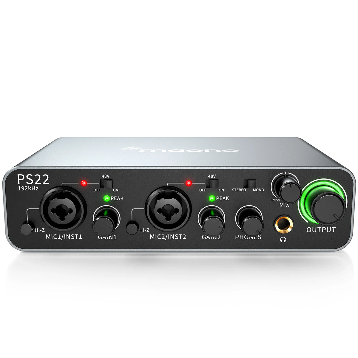MAONO PS22 USB Audio Interface for PC 60dB Pro-Preamp 24bit 192kHz Dual USB Interface for Home Recording Podcast Streaming