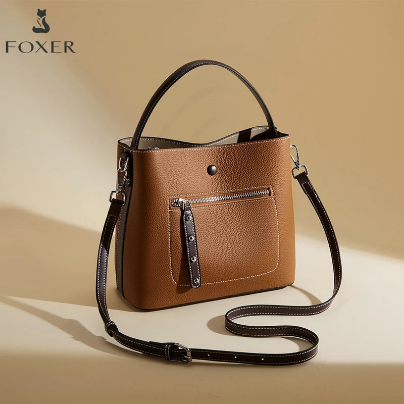 FOXER New Lady's Handbag Fashion 2026 Spring Summer Genuine Leather Casual Women Tote Bag Large Capacity Crossbody Shoulder Bag