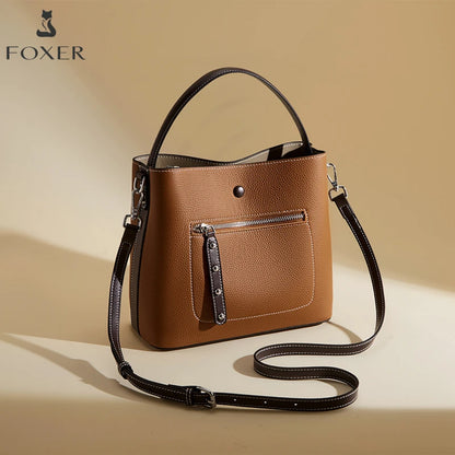 FOXER New Lady's Handbag Fashion 2026 Spring Summer Genuine Leather Casual Women Tote Bag Large Capacity Crossbody Shoulder Bag