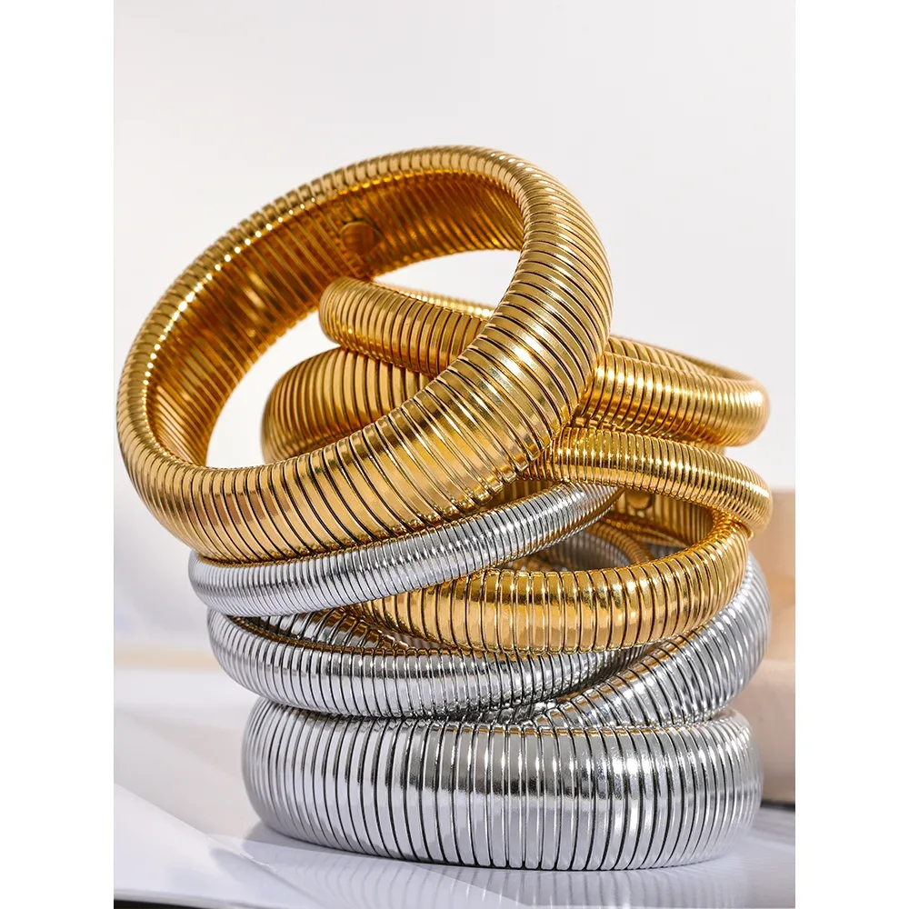 Stainless Steel Elastic Thick Metal Bracelet Bangle - ShopHub