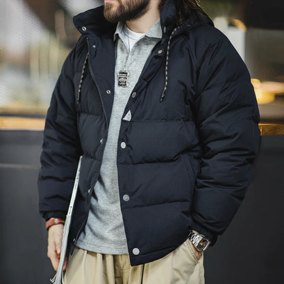 Premium Men's Winter Down Jacket—Navy Blue Hooded Quilted Warmth