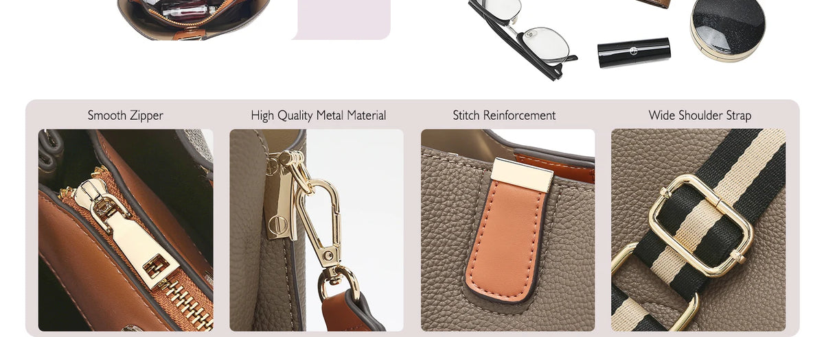 FOXER Brand New Shoulder Bag for Women PU Leather Retro Large Capacity Bucket Bag Female Crossbody Purse Tote Commuting Purse