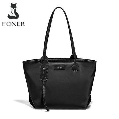 FOXER Women's Large Capacity Tote Bag Casual PU Leather Lady's Shoulder Bag Commute Travel Handbag All-match
