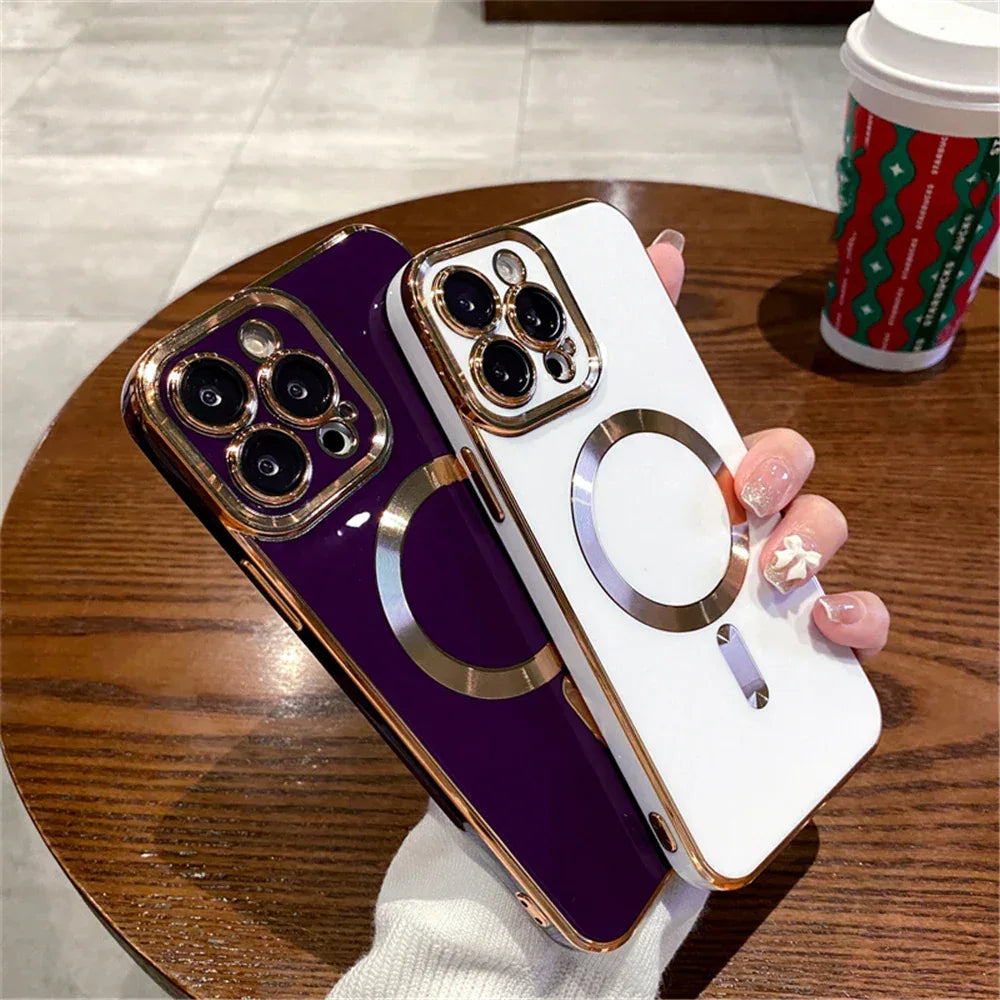 QIXTWO Luxury Plating Solid Colour Magnetic Wireless Charge Case - ShopHub