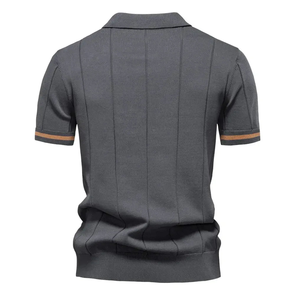 AIOPESON Men's Solid Colour Sports Zipper Polo Shirts - ShopHub