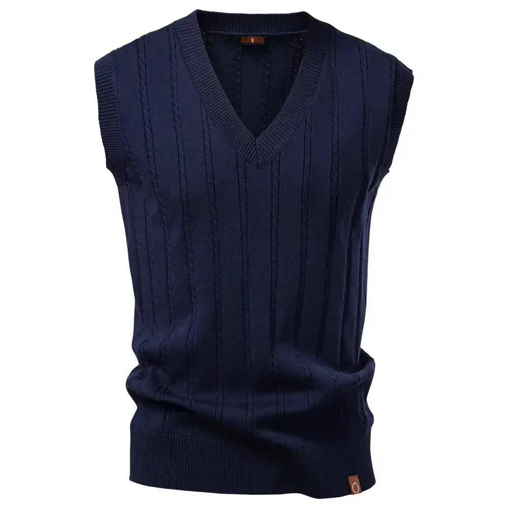 Aiopeson Men's Solid Colour V Neck Knitted Vests - ShopHub